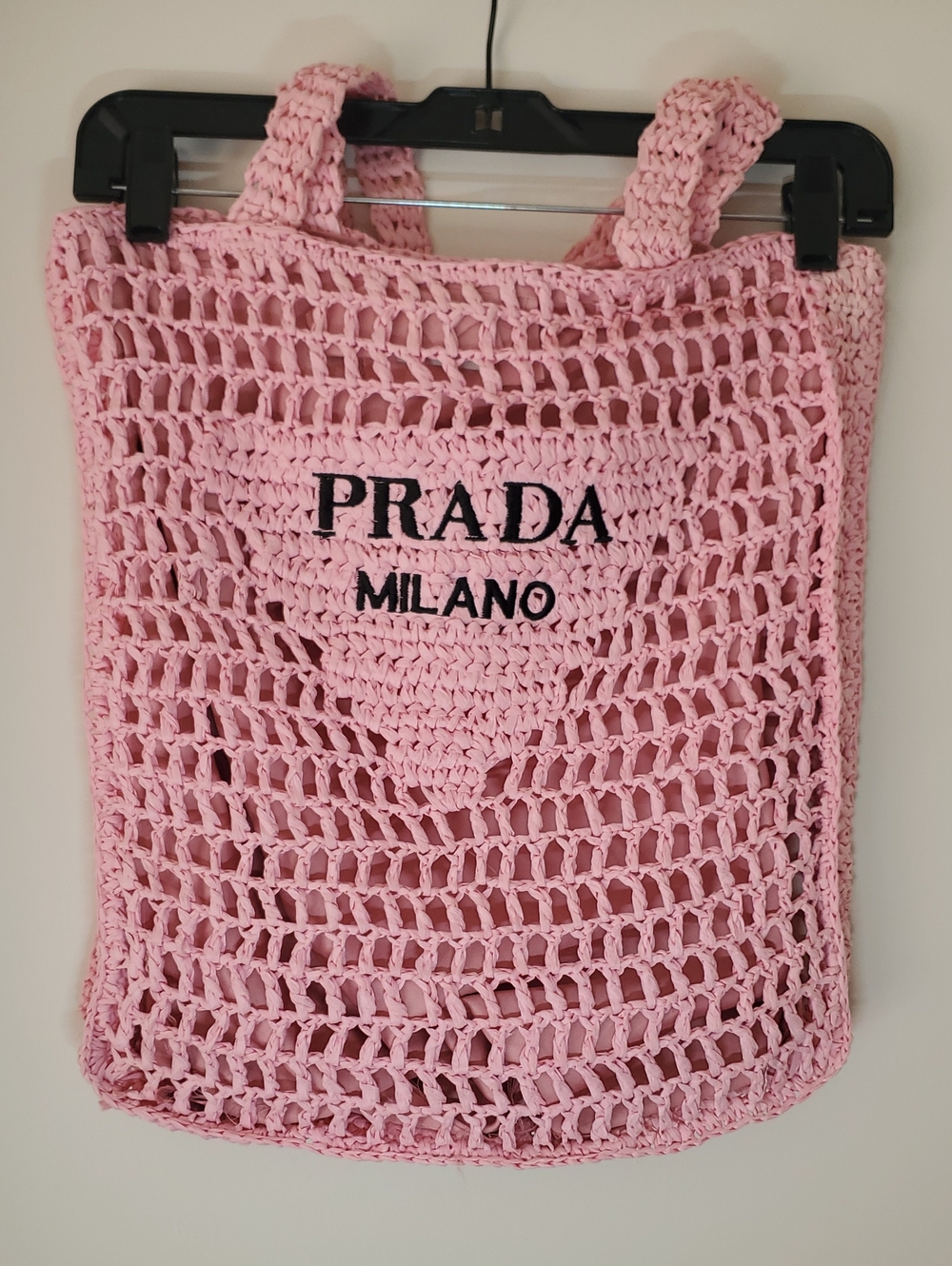 Prada Pink Crochet Tote Bag